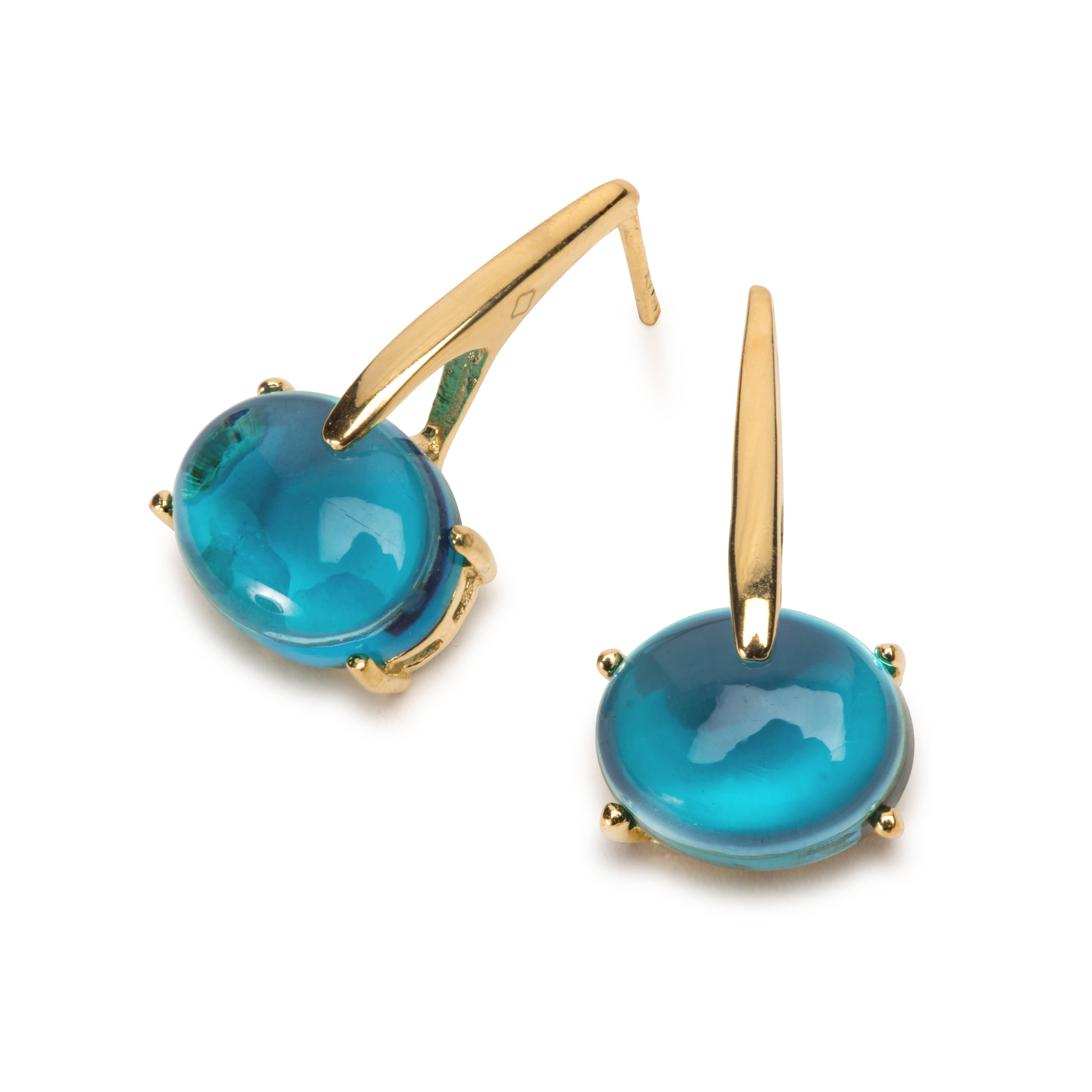 MAVIADA's 18 Karat Rose Gold Vermeil Aqua Blue Quartz, Gold Drop Long Earrings 5
