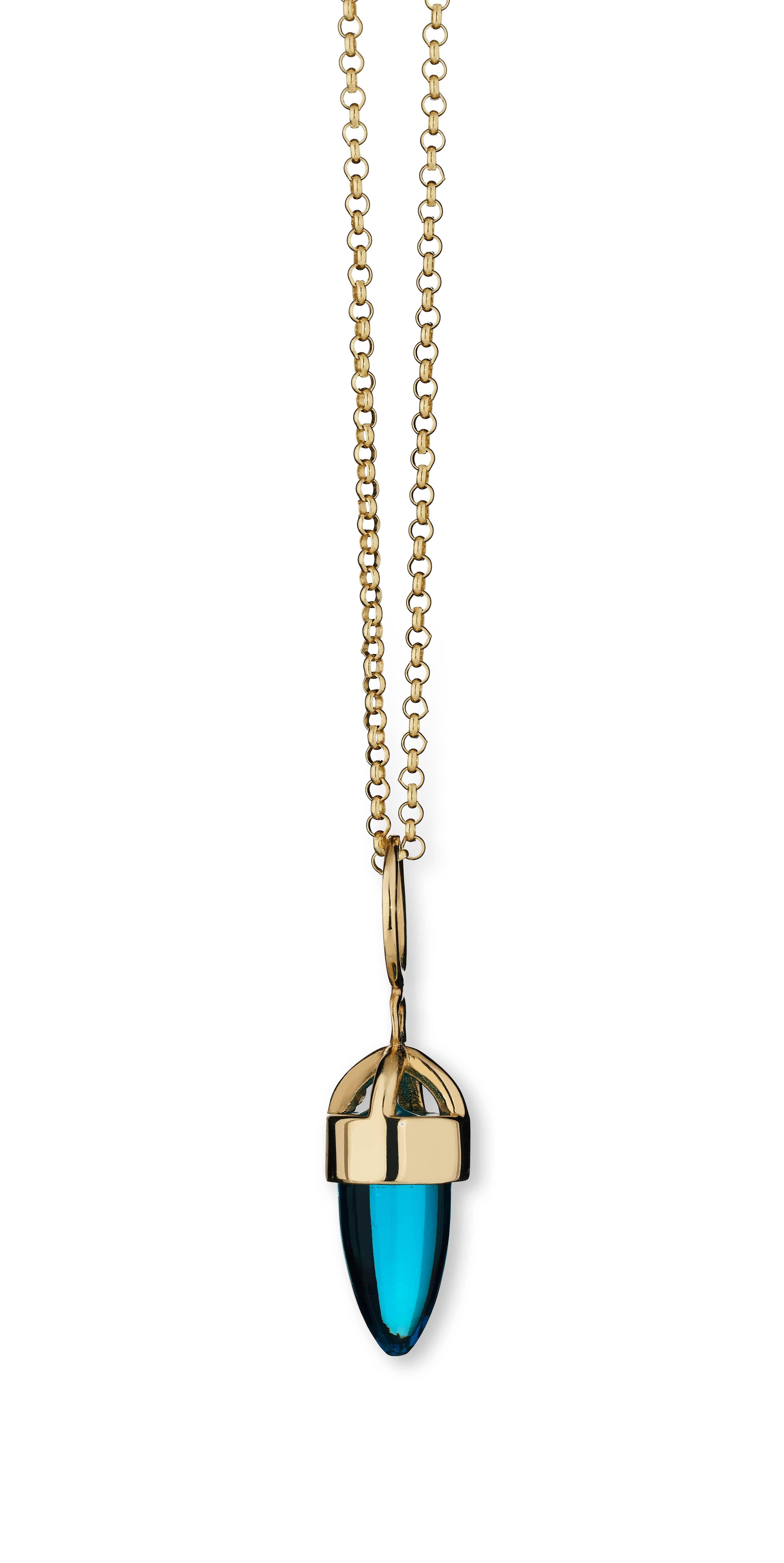 MAVIADA's Modern Minimalist Pink Stone 18 Karat Yellow Gold Pendant Necklace For Sale 1