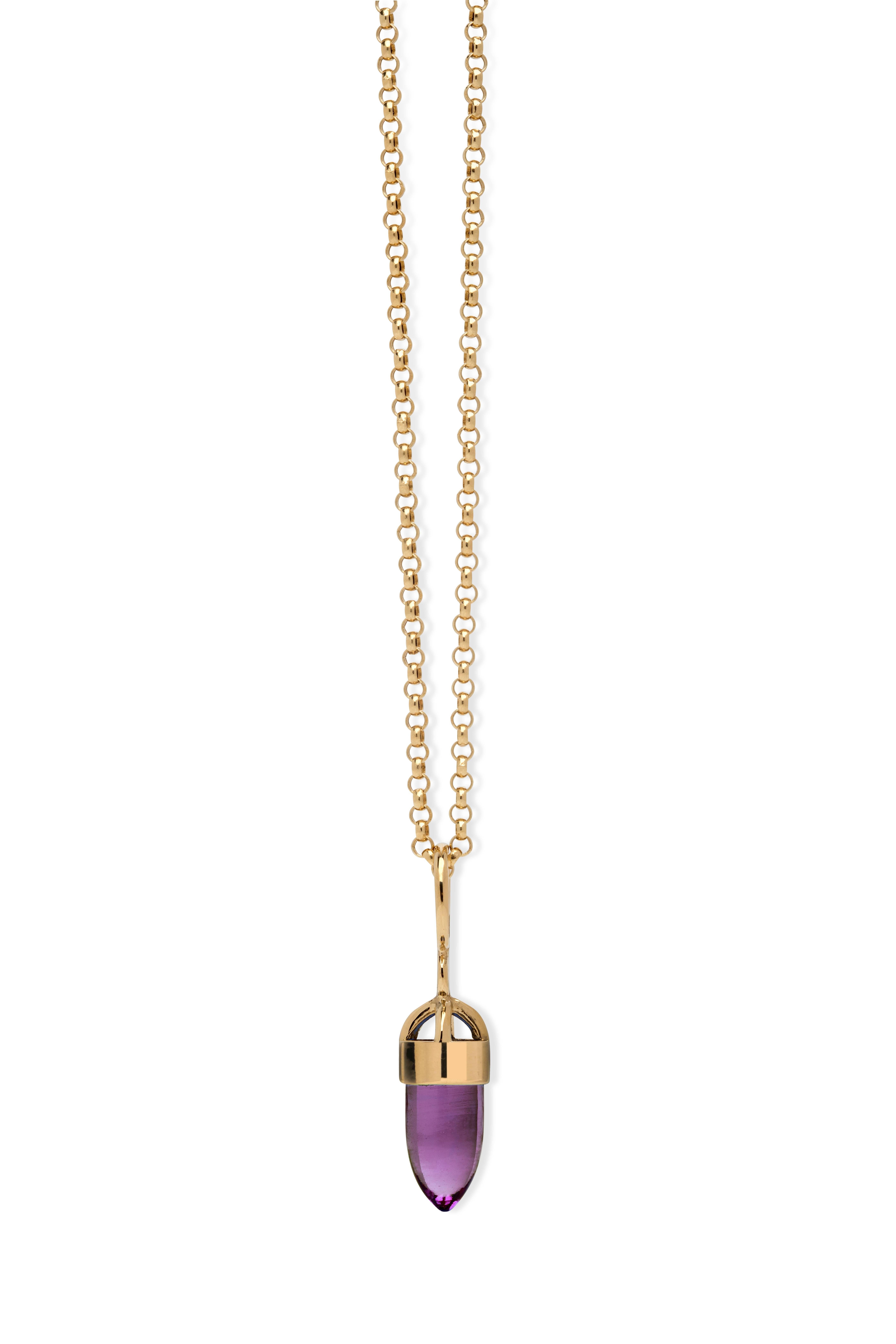 MAVIADA's Modern Minimalist Pink Stone 18 Karat Yellow Gold Pendant Necklace For Sale 2