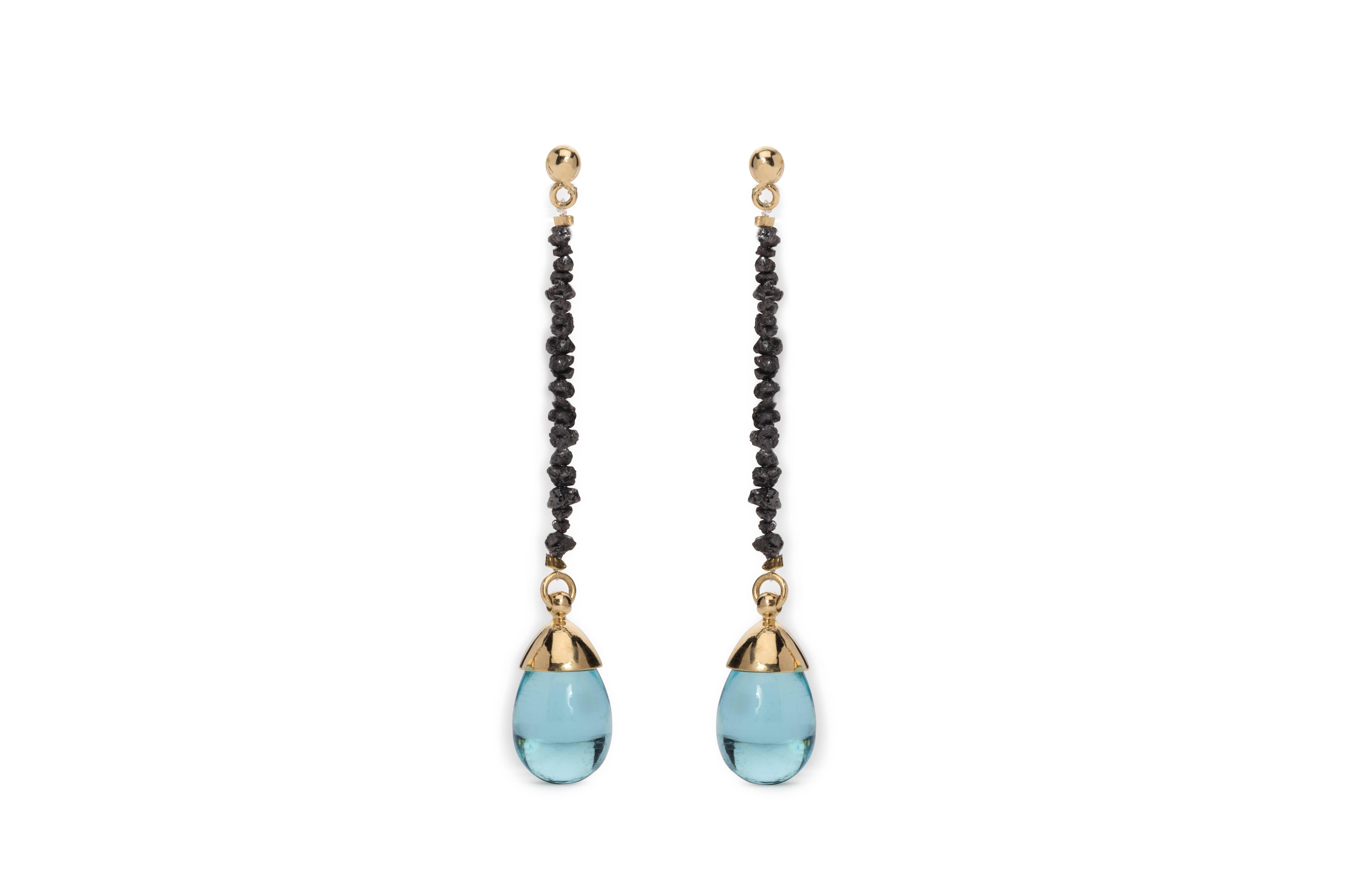 MAVIADA's Modern Minimalist Rough Cut Diamond London Blue 18K Gold Drop Earrings 6