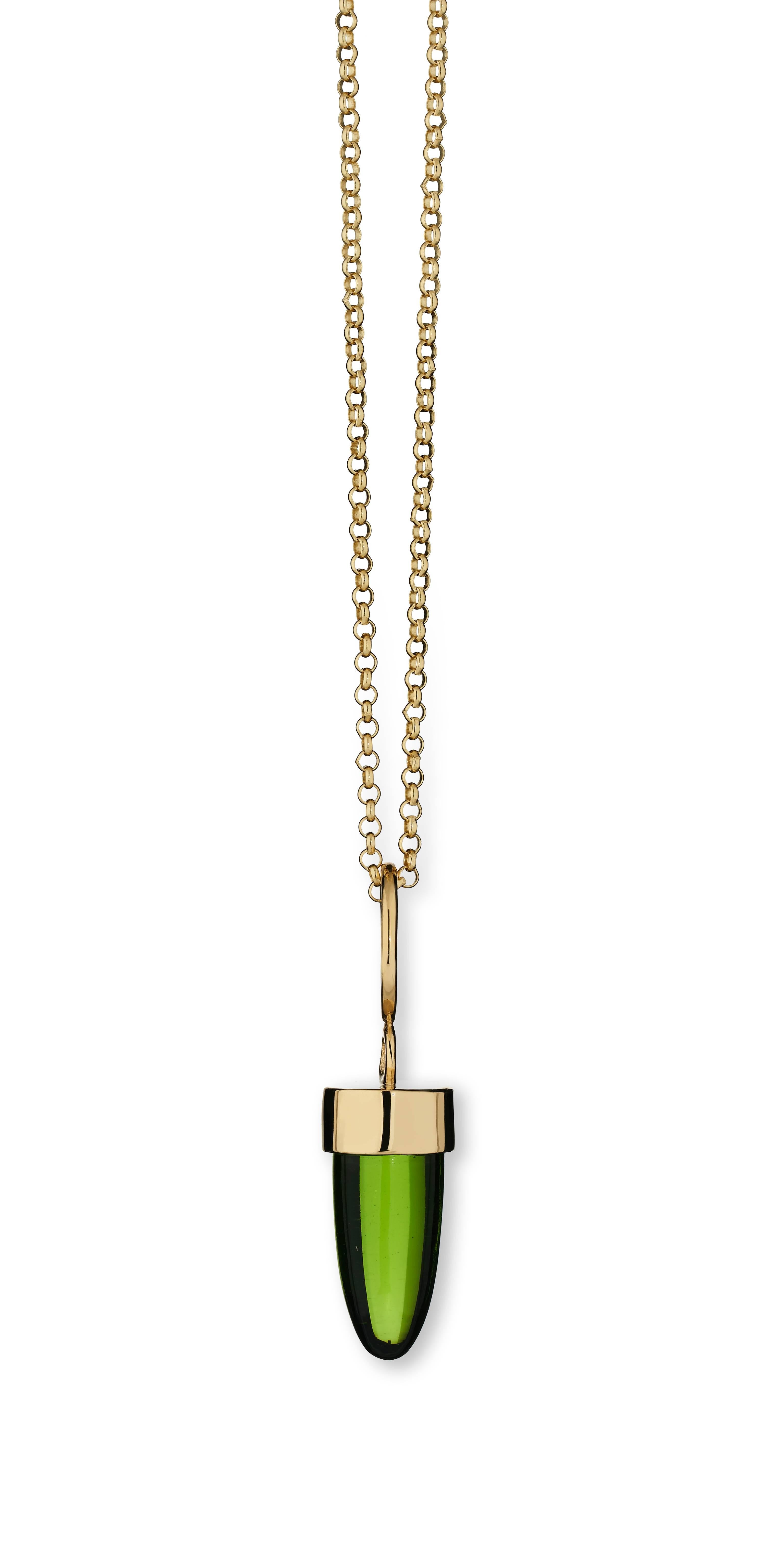 MAVIADA's Modern Minimalist Teal Quartz Stone 18 Karat Gold Pendant Necklace For Sale 2