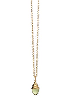 Green Amethyst Chic Quartz 18 Karat Yellow Solid Gold Drop Pendant Necklace