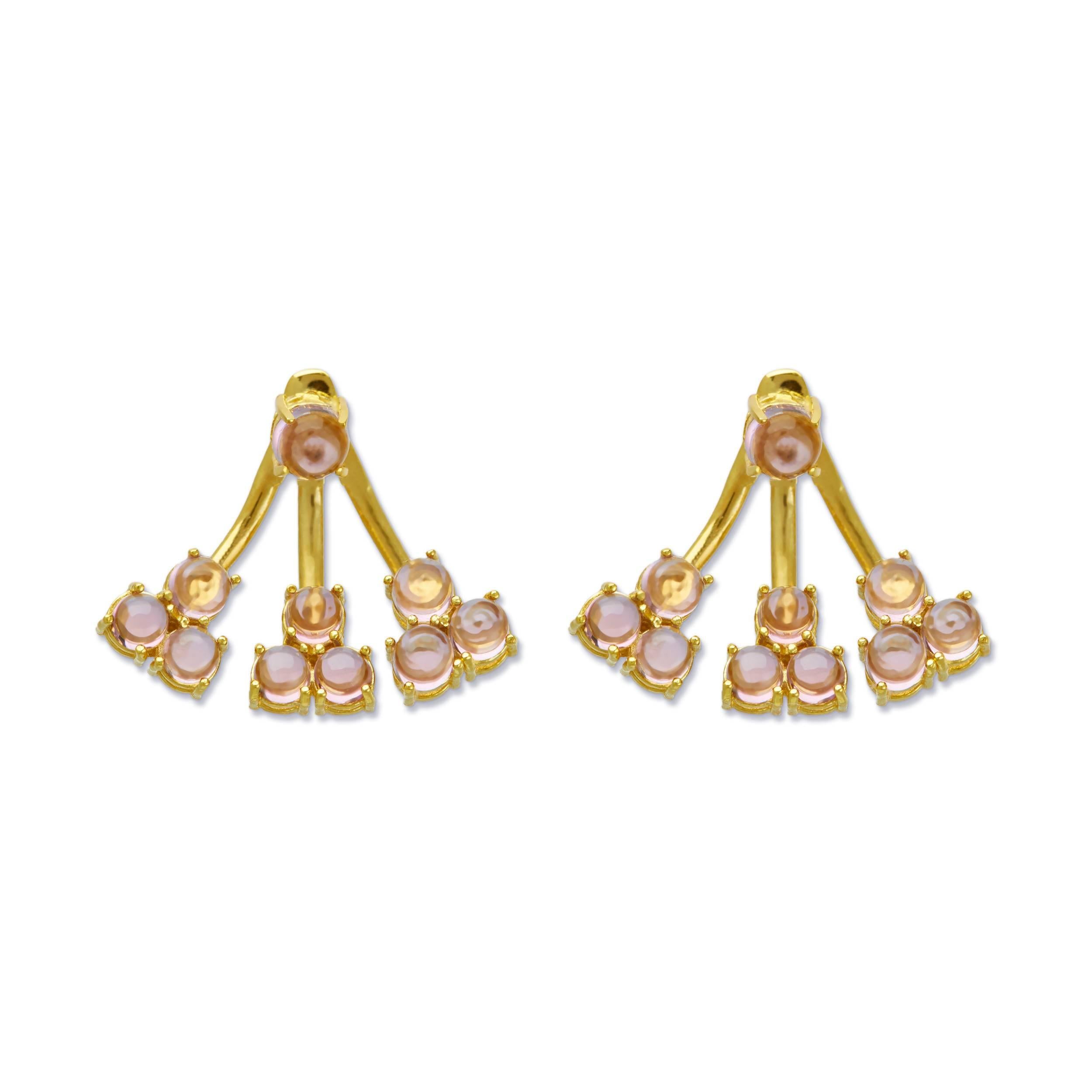 Our newest addition to our Collection this year brings a feminine flower Jacket earring in 18kt Yellow gold Vermeil and multiple colours to a trendy sophisticated style. The ear jacket has two hole openings to adapt to one's ear and the level they