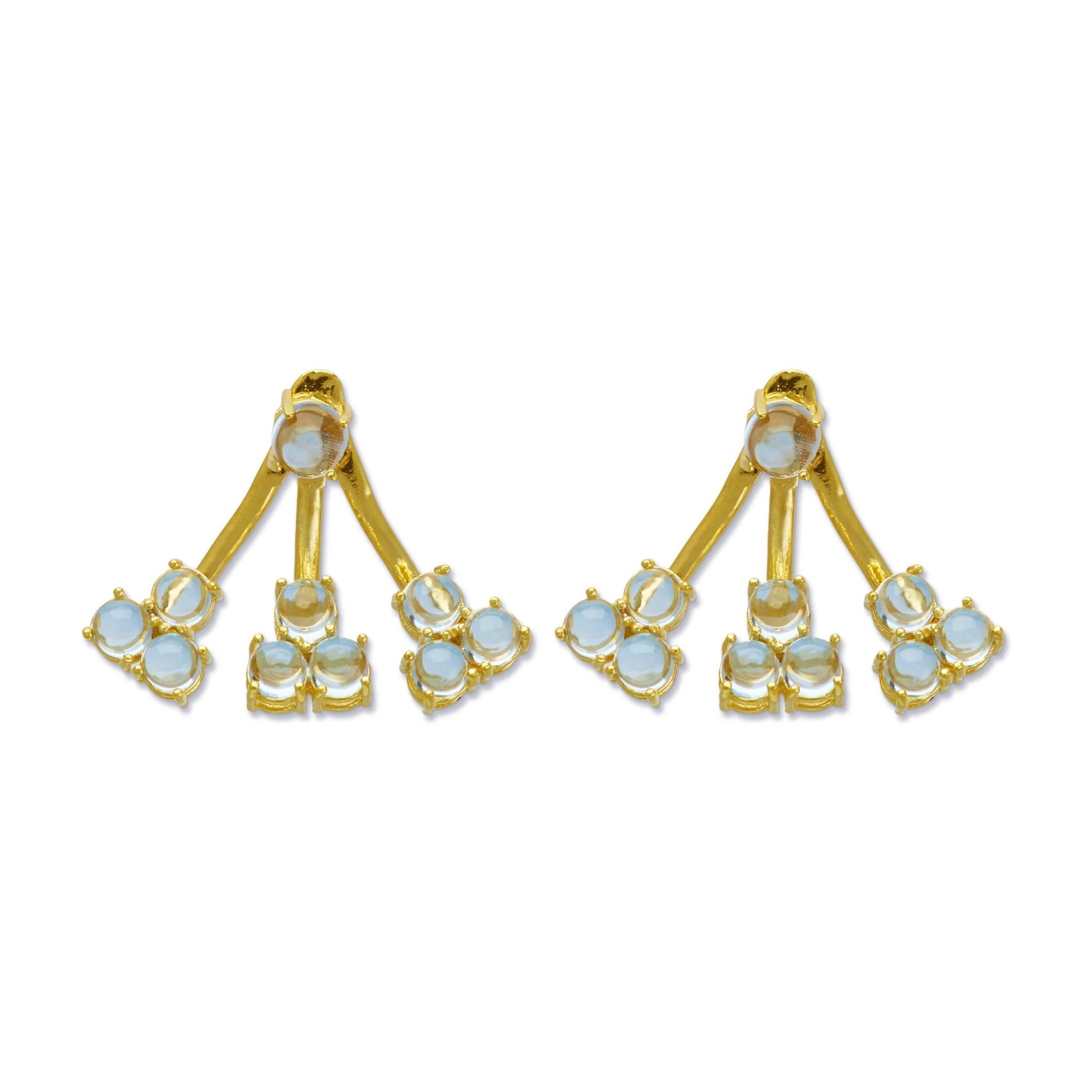 Contemporary Jacket Earrings 18 Karat Yellow Gold Vermeil Aqua Blue Drop Earrings