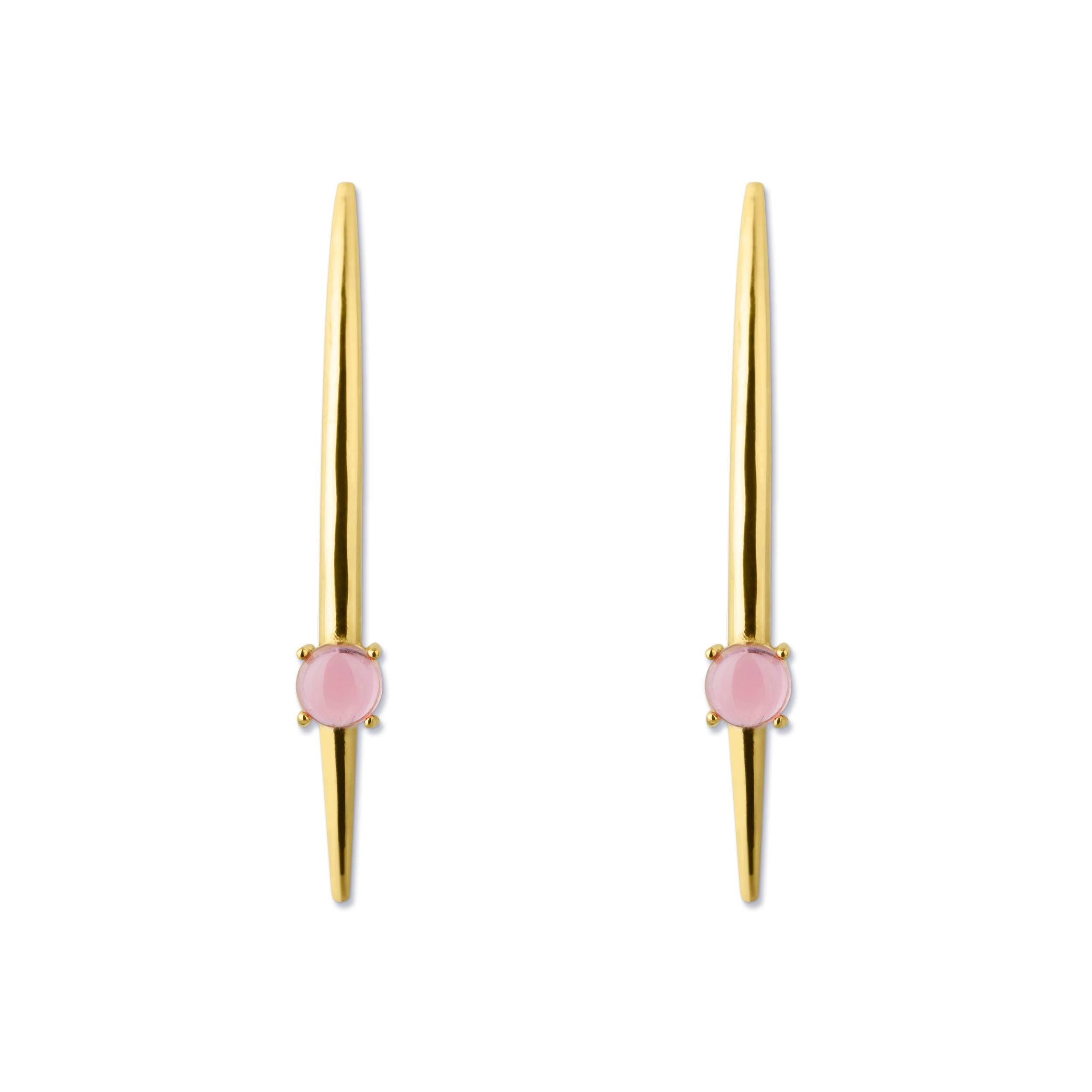 Round Cut Tusk 18 Karat Gold Vermeil Blue Green Pink Purple Edgy Fashionable Earrings For Sale