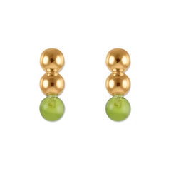 Three Ball 18 Karat Yellow Gold and Rose Gold Vermeil Stud in Green Earrings