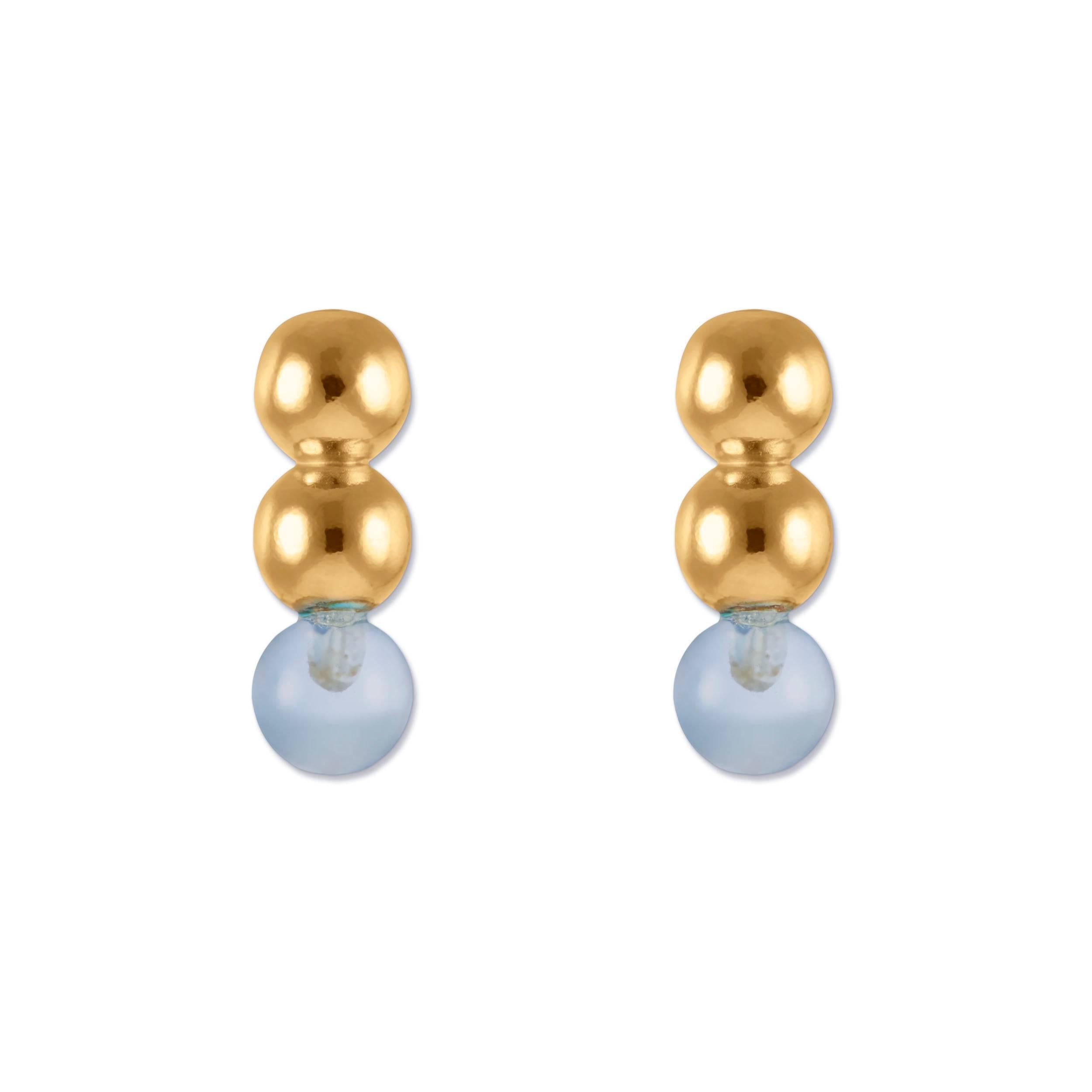 Round Cut Three Ball 18 Karat Yellow Gold and Rose Gold Vermeil Stud in Green Earrings