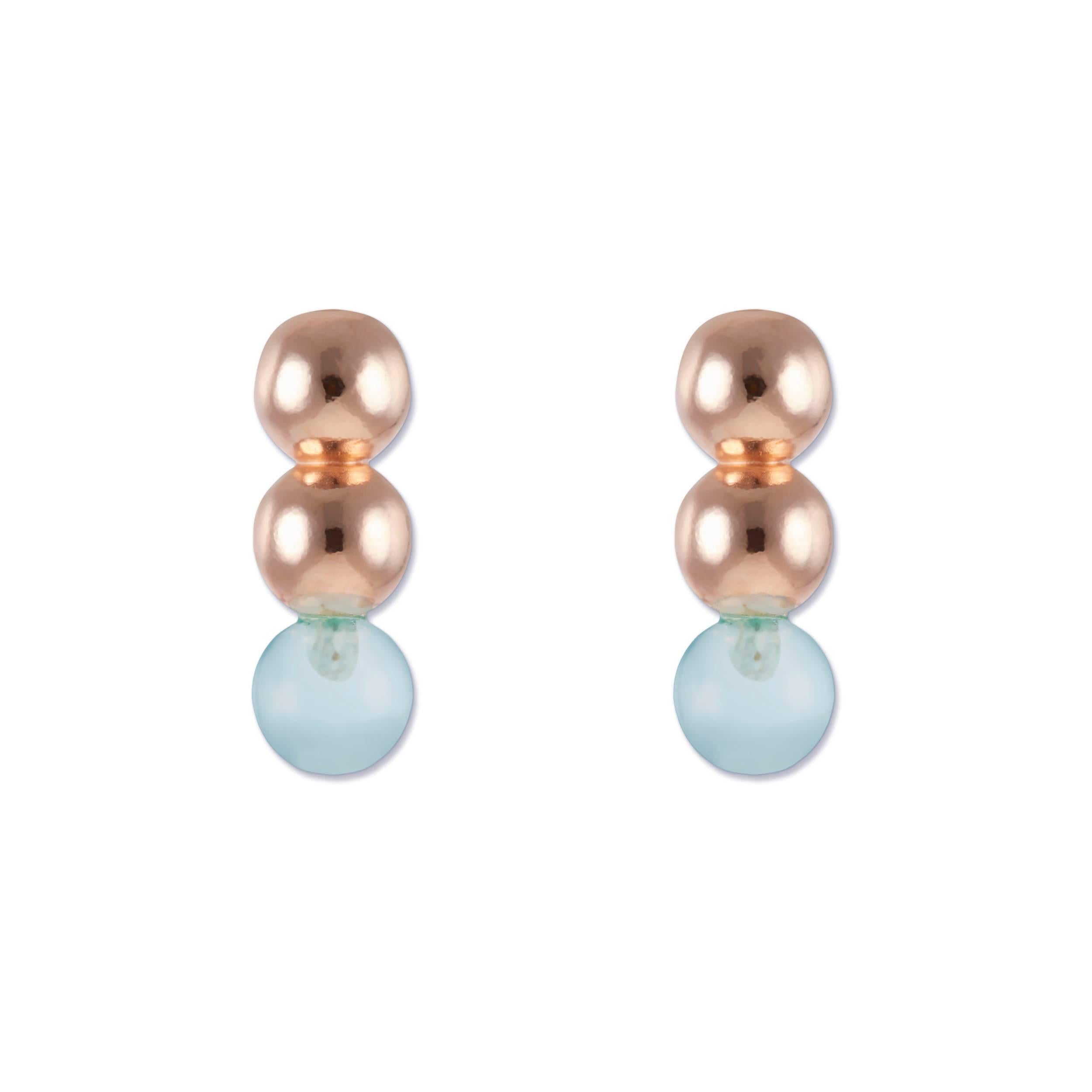 Three Ball 18 Karat Yellow Gold and Rose Gold Vermeil Stud in Pink Earrings 2