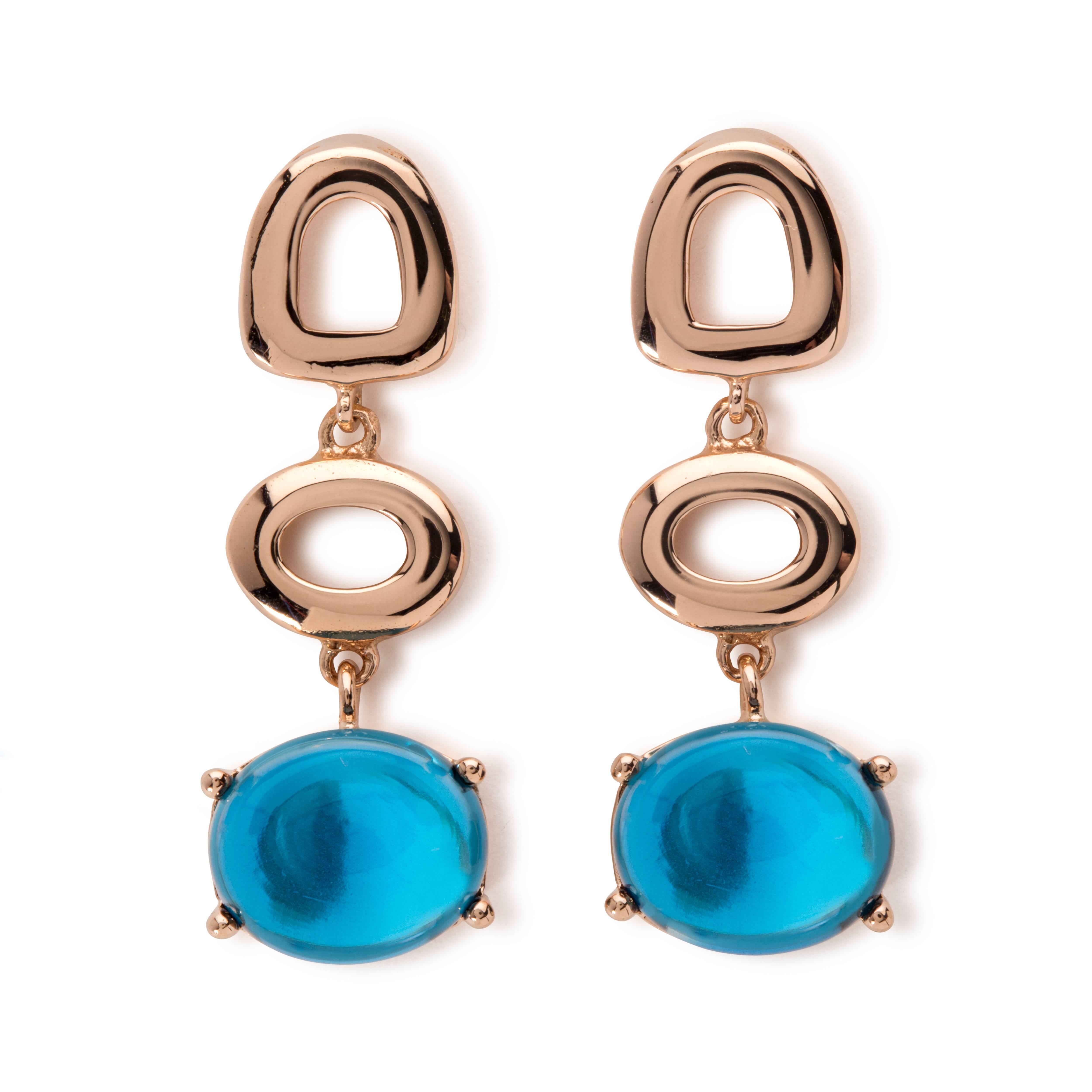 MAVIADA's Modern Minimalism St Tropez Blue Topaz 18K Yellow Gold Drop Earrings For Sale 1