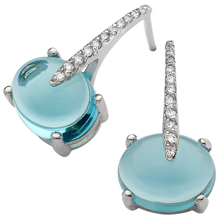 MAVIADA's Diamond Sardinia Sky Blue Topaz 18 Karat White Gold Drop Day Earrings For Sale