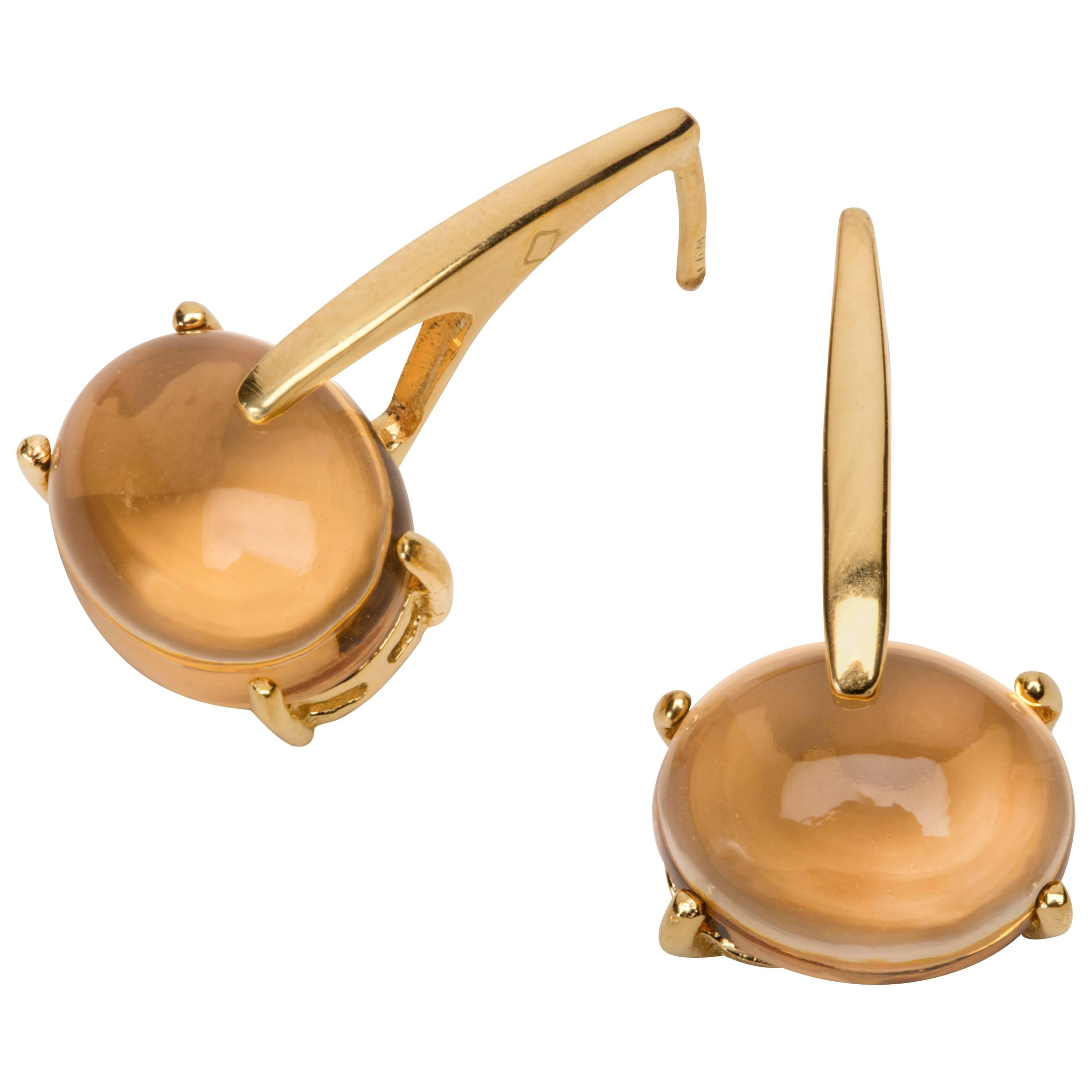 MAVIADA's 18k Yellow Gold Vermeil Champagne Citrine Quartz, Gold Drop Earrings