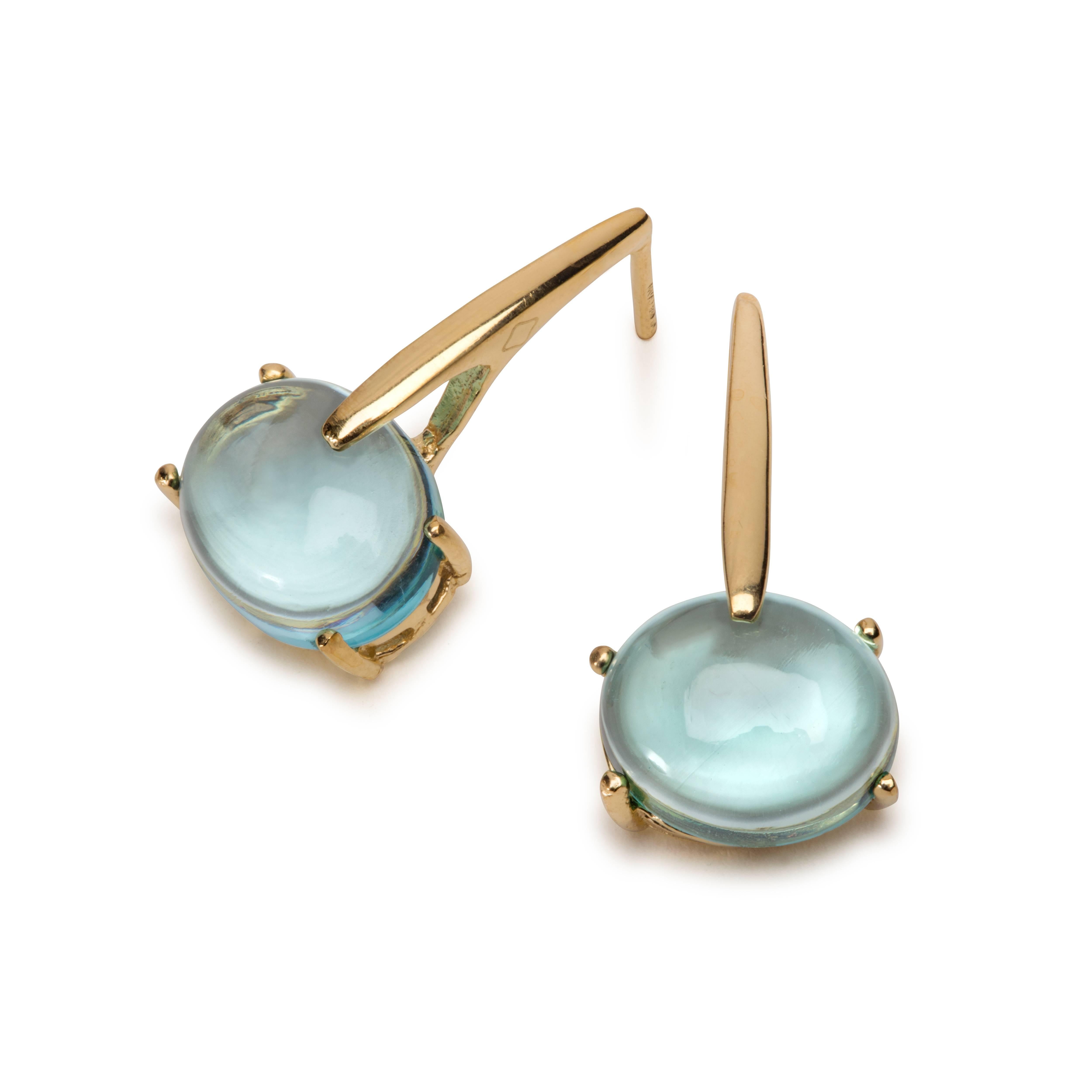 MAVIADA's 18K Yellow Gold Vermeil London Blue Quartz, Gold Long Drop Earrings For Sale 3