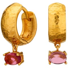 MAVIADA's 18k Yellow Gold Vermeil Bastia Mini Pink Tourmaline Hoop Earring