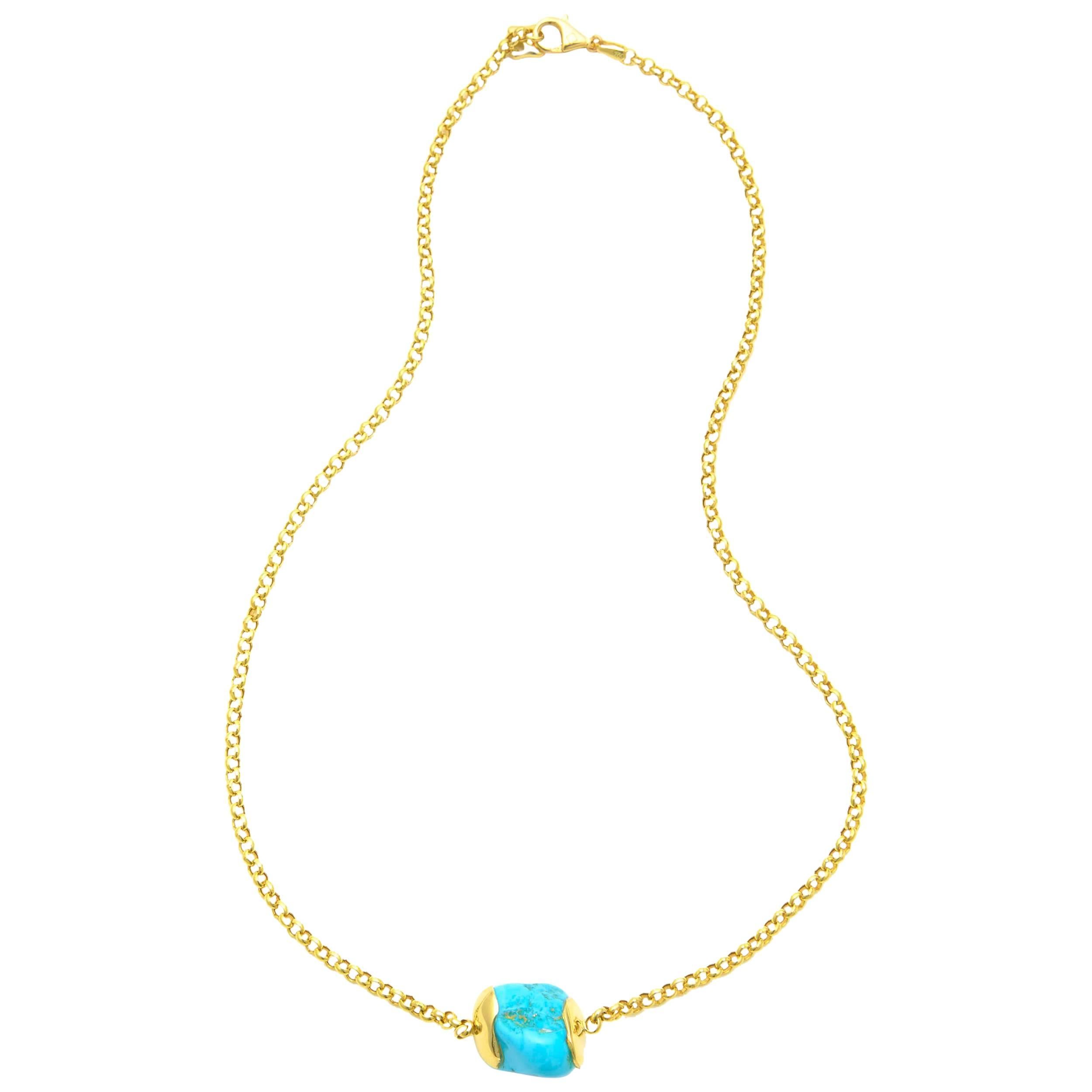 MAVIADA's Tumbled Turquoise Series, 18 Karat Gold Necklace, 40 cm