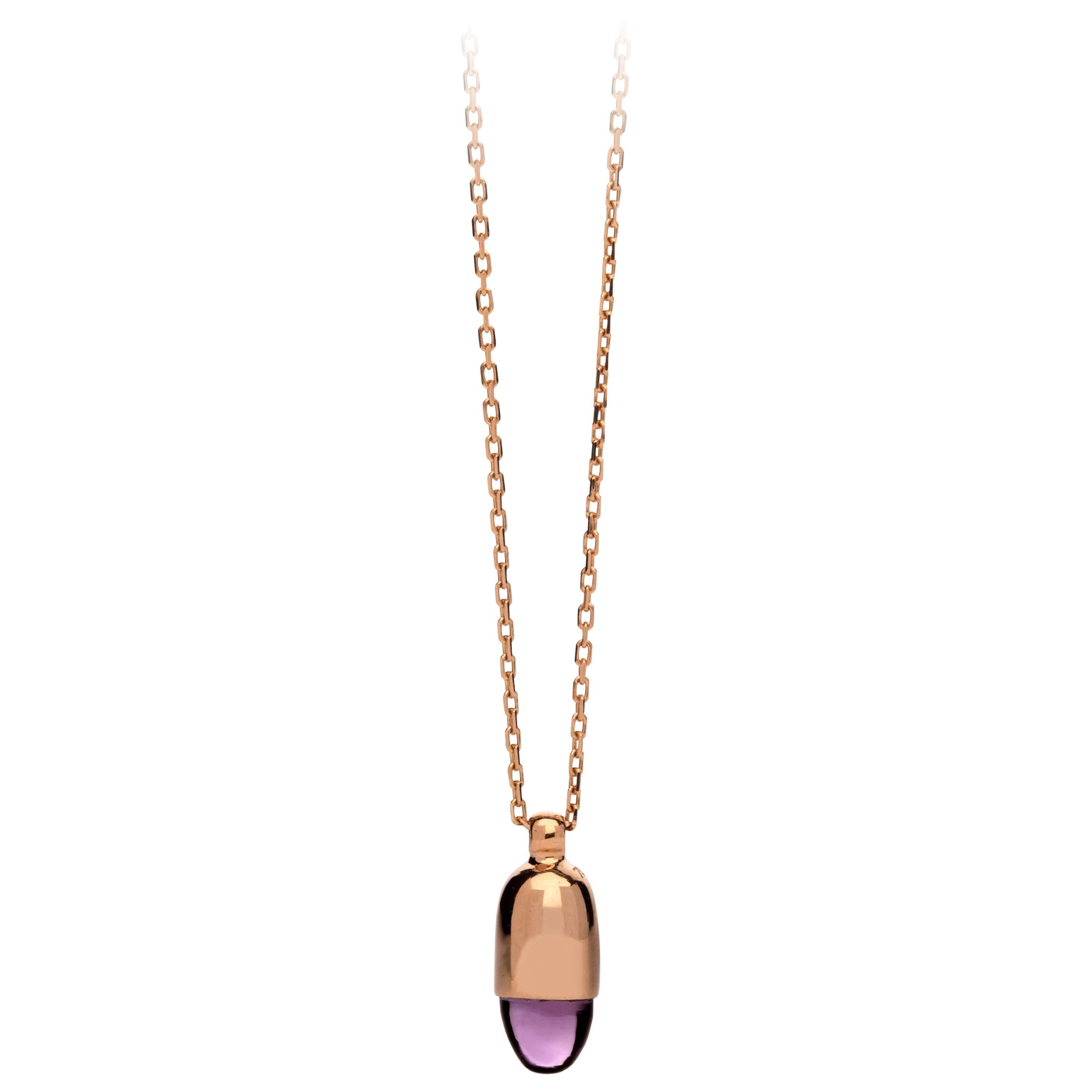 MAVIADA's Skopelos 18k Rose Gold Purple Amethyst Pendant Mini Necklace For Sale