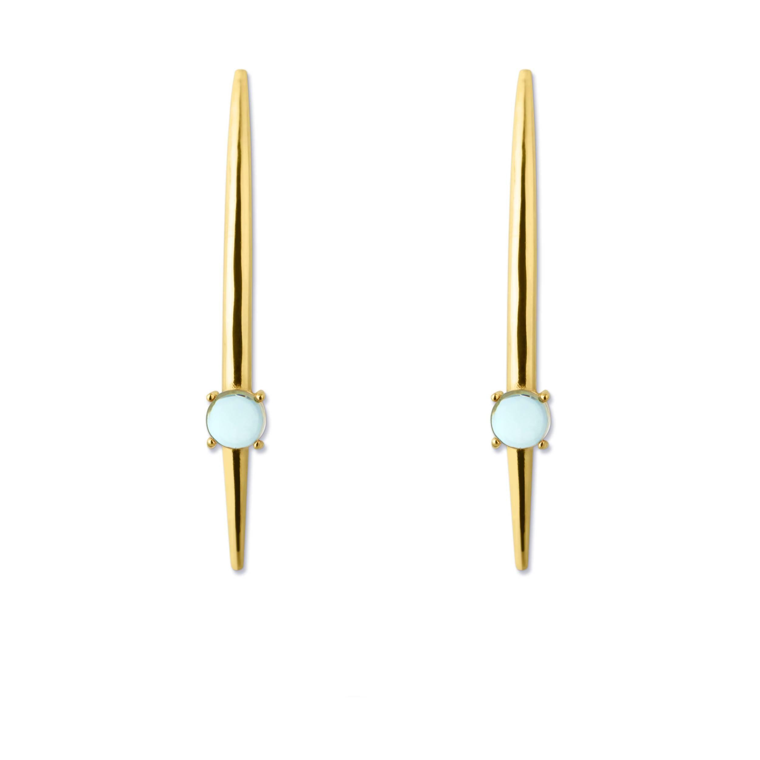 Tusk 18 Karat Gold Vermeil Aqua Blue Quartz Edgy Fashionable Earrings For Sale 2