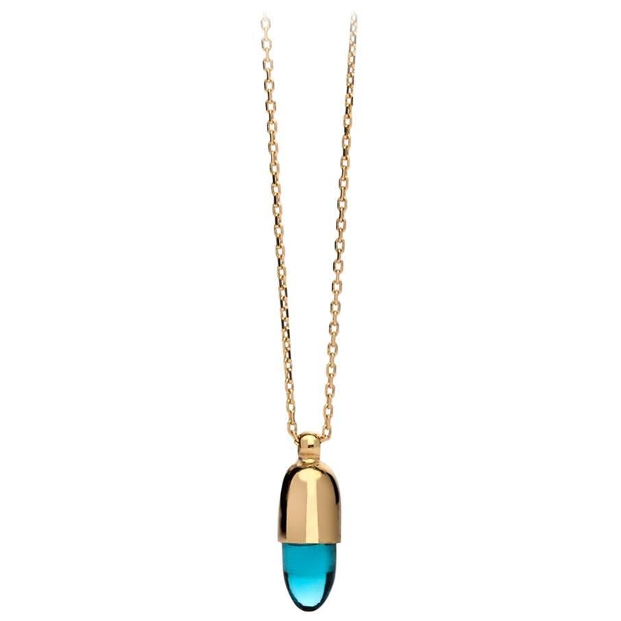 Maviada's Skopelos 18k solid gold pendant, 5x7mm smooth cut bullet shaped stone.
Our cheerful 18k solid gold pendants come in yellow gold or rose gold and are offered in a wide range of coloured gemstones.
The bullet shaped smooth cut stones measure