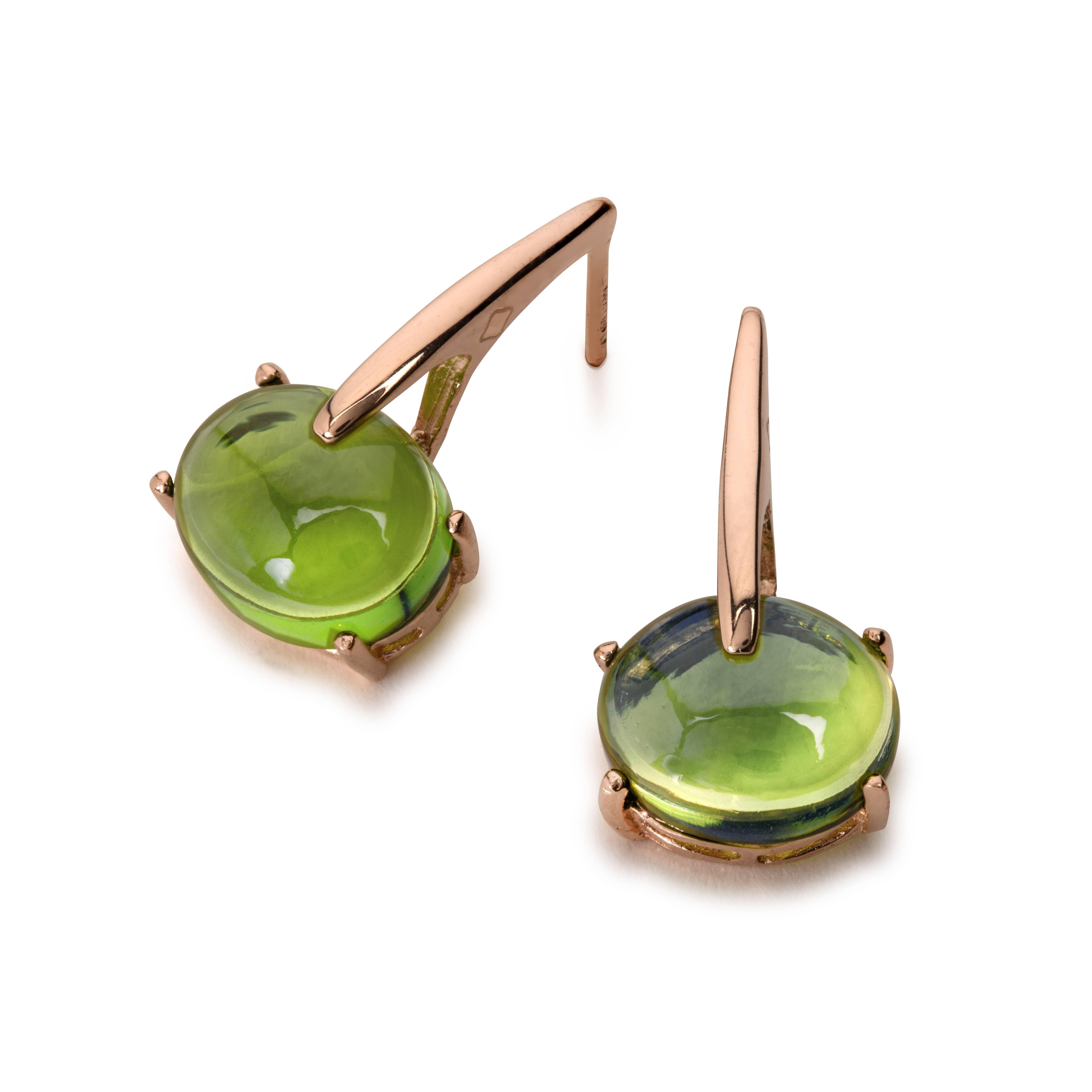 Maviada's 18 Karat Yellow Gold Vermeil Green Peridot Quartz, Gold Long Earrings 7