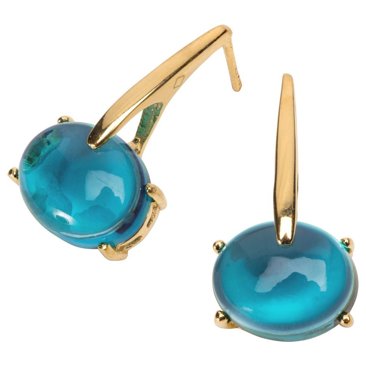 Maviada's 18 Karat Yellow Gold Vermeil Blue Tanzanite Quartz, Gold Long Earrings 2