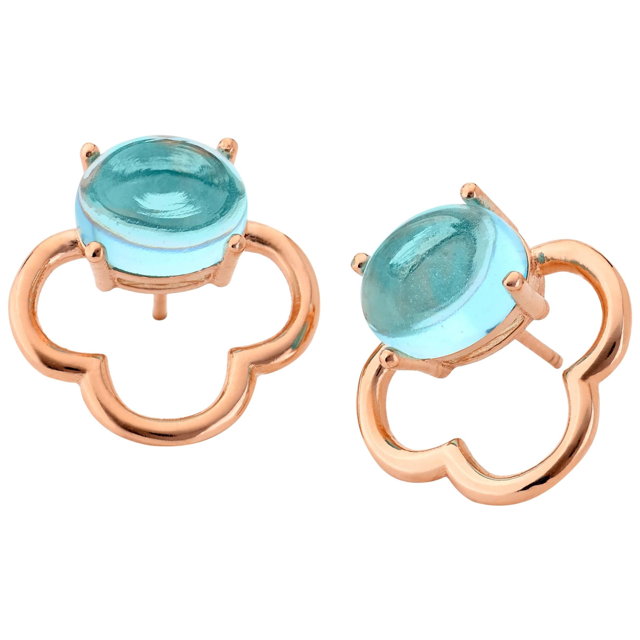 Contemporary Maviada's 18 Karat Vermeil Capri Rose Gold London Blue Quartz Drop Stud Earrings