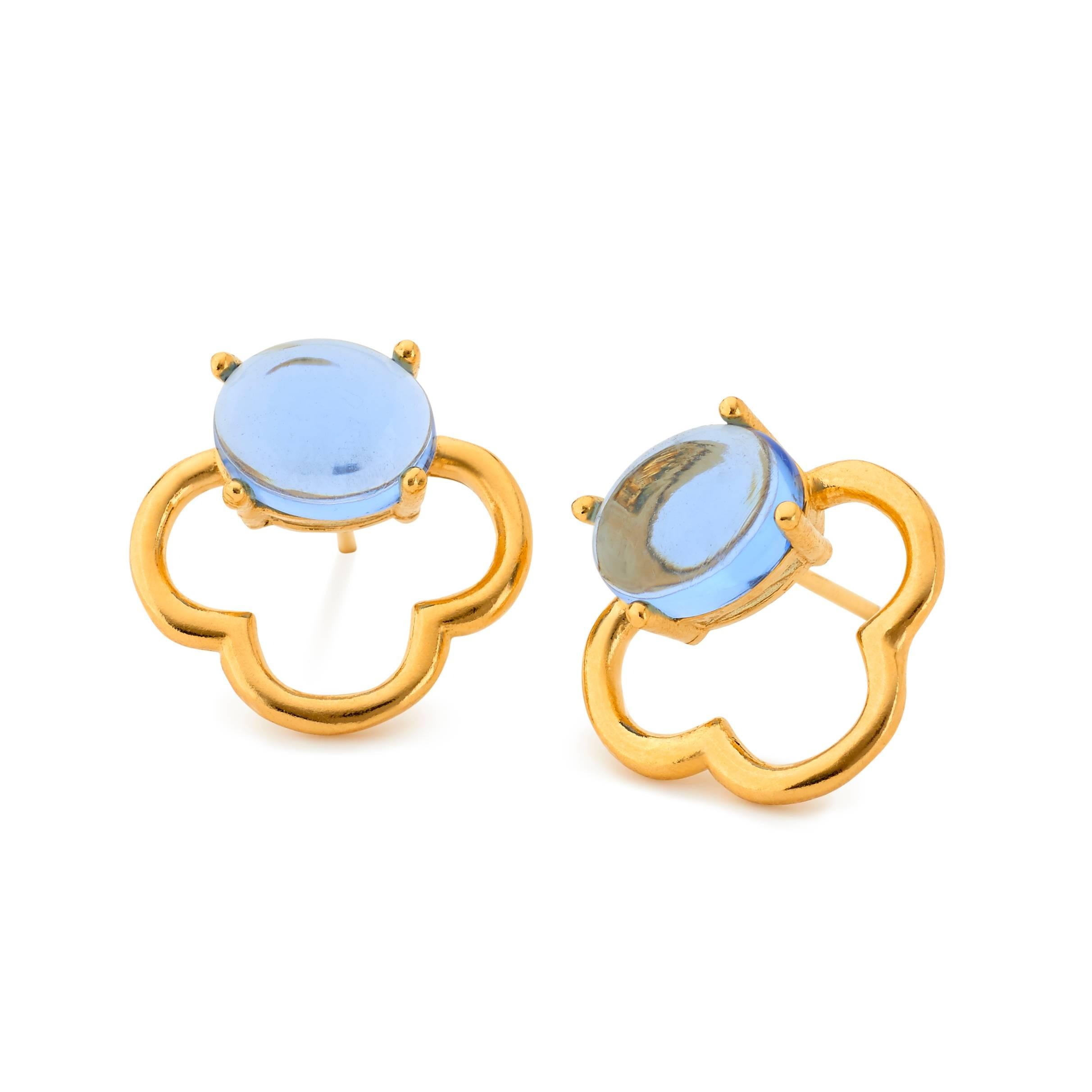 Contemporary Maviada's 18 Karat Vermeil Capri Yellow Gold Aqua Blue Quartz Drop Stud Earrings
