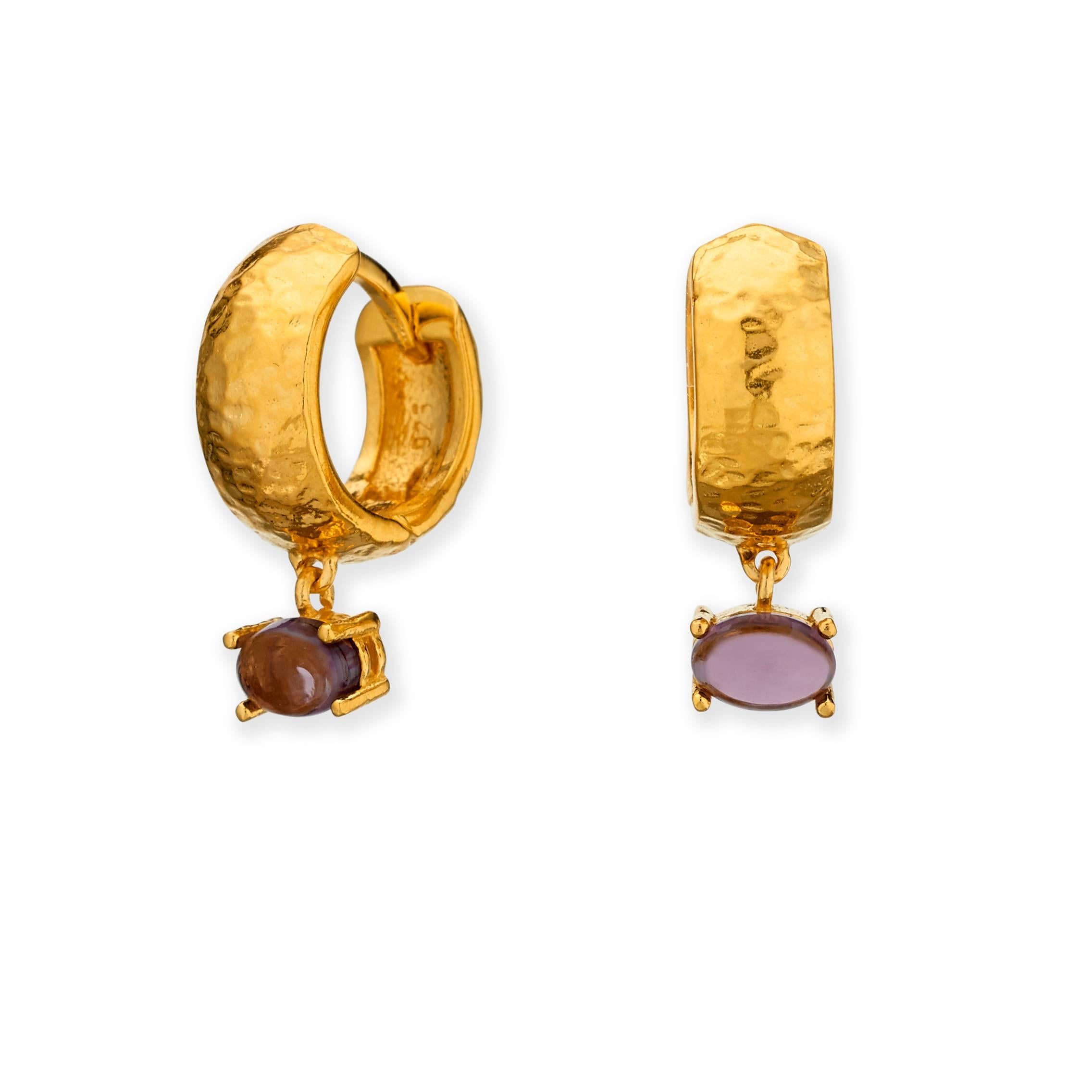 MAVIADA' s 18k Yellow Gold Vermeil Bastia Mini Smoky Brown quartz Hoop Earring 4