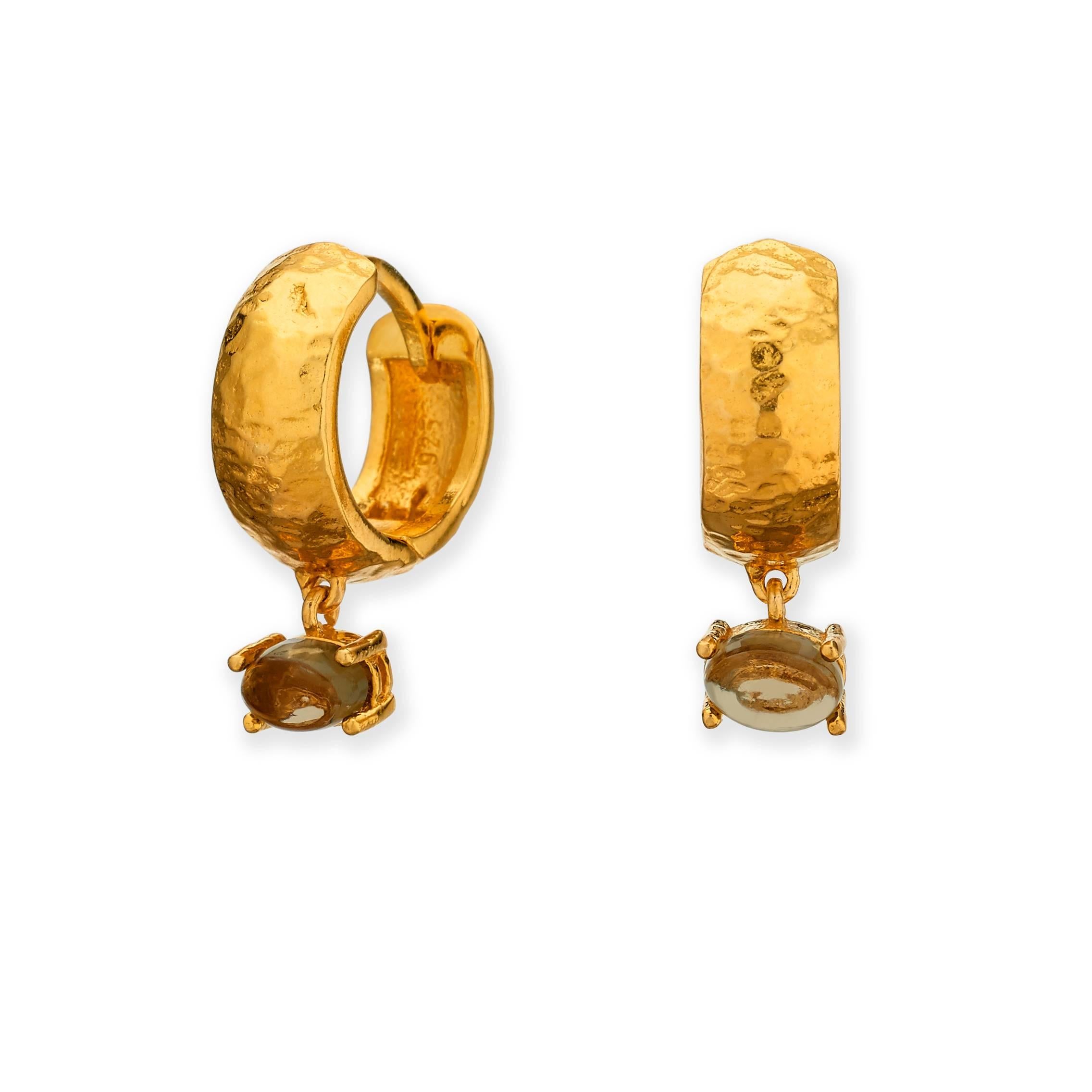 MAVIADA' s 18k Yellow Gold Vermeil Bastia Mini Green Peridot Modern Hoop Earring 6