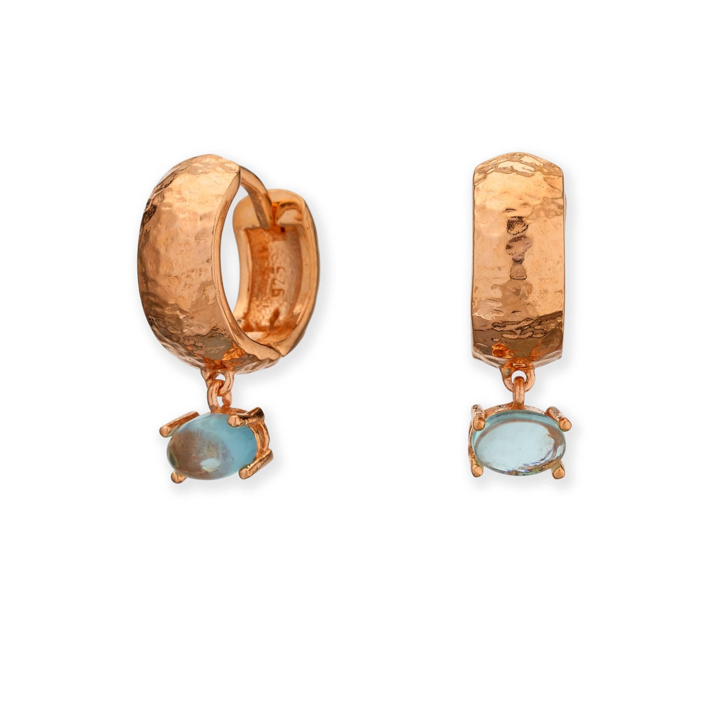 Women's or Men's MAVIADA' s 18k Rose Gold Vermeil Bastia Mini Pink Tourmaline quartz Hoop Earring