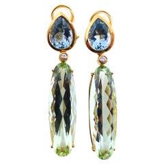 LEYSER 18k Rose Gold Aquamarine Green Beryll Diamond Earrings