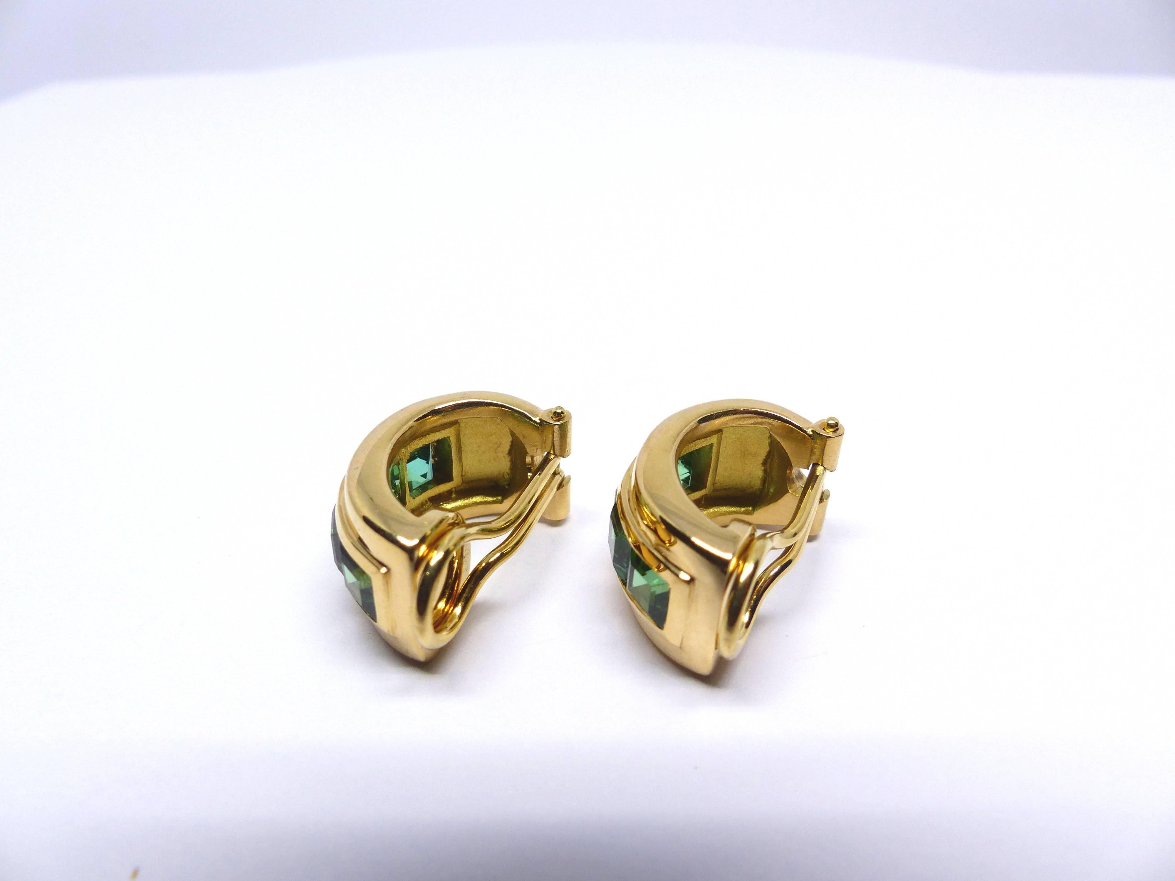 Fine Green Tourmalines 18K Gold Earrings In New Condition For Sale In Idar-Oberstein, DE