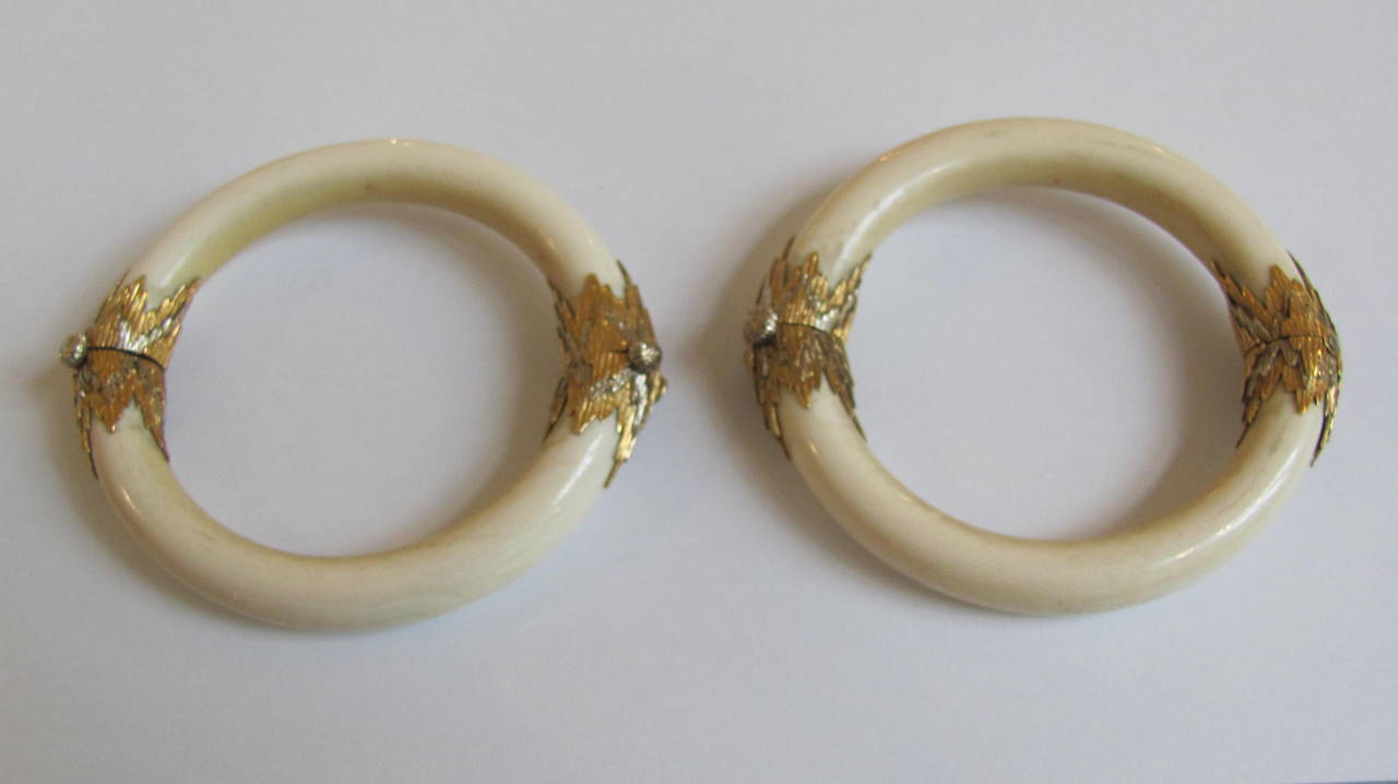Mario Buccellati 1930s unique segrinato gold and ivory bracelets.