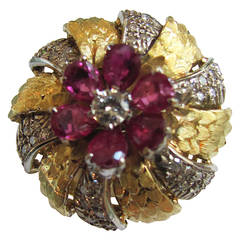 Ruby Diamond Gold Italian Turban Flower Ring