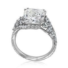 5.03 Carat Cushion Cut  Diamond Pave Leaf Diamond Engagement Ring