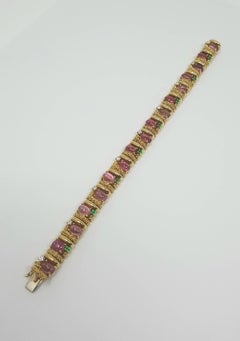 18 Karat Yellow Gold Tourmailine, Emerald and Diamond Bracelet