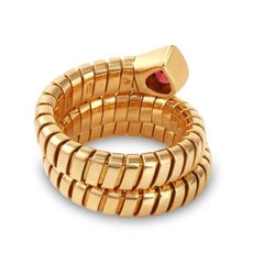 Bvlgari 18 Karat Yellow Gold Serpenti Tubogas Set with Pear Cut Pink Tourmaline