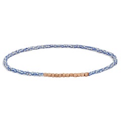 Vintage Blue and White Beaded Bracelet with Rose Gold by Allison Bryan