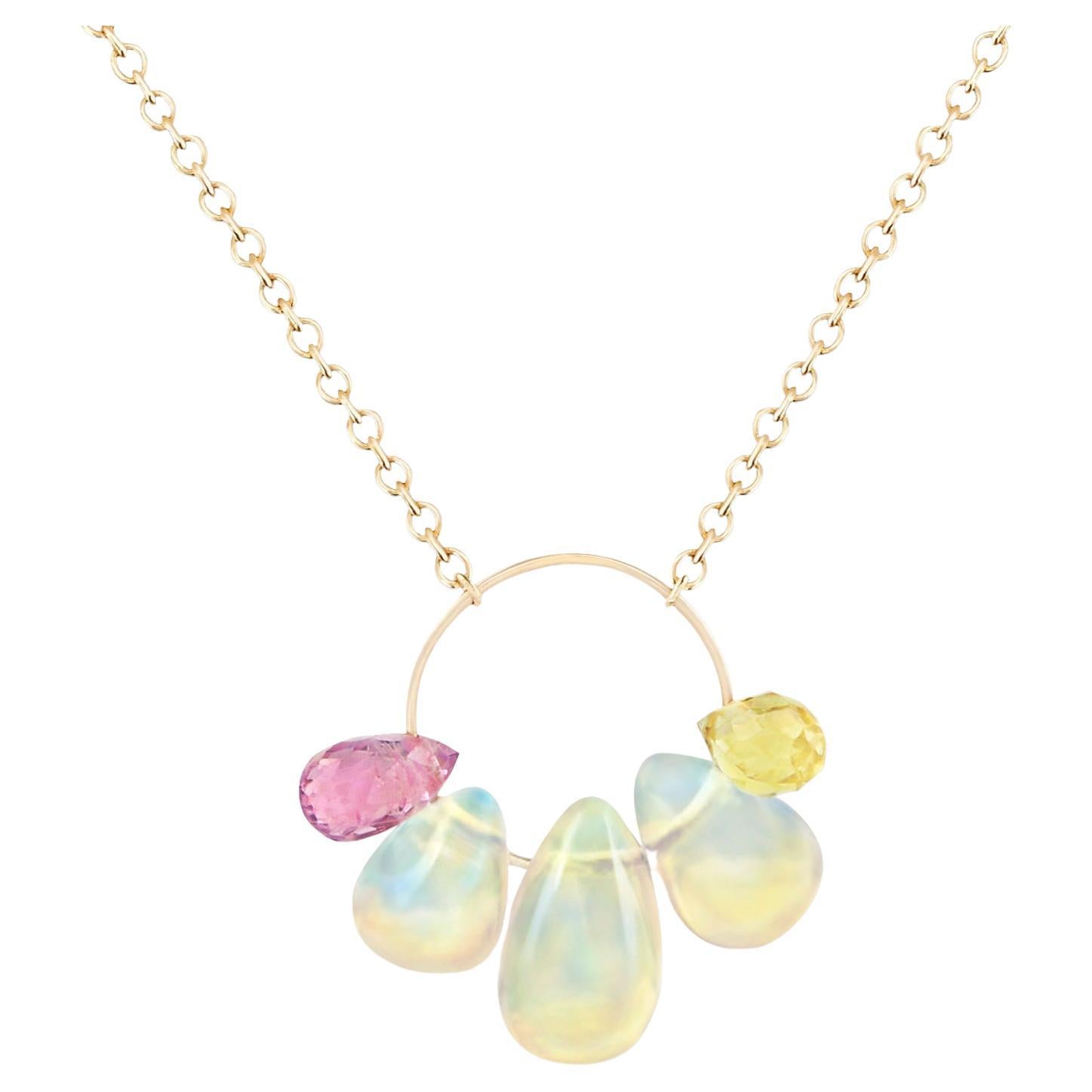 Opal-, Saphir- und 18 Karat Gold-Cluster-Halskette von Allison Bryan