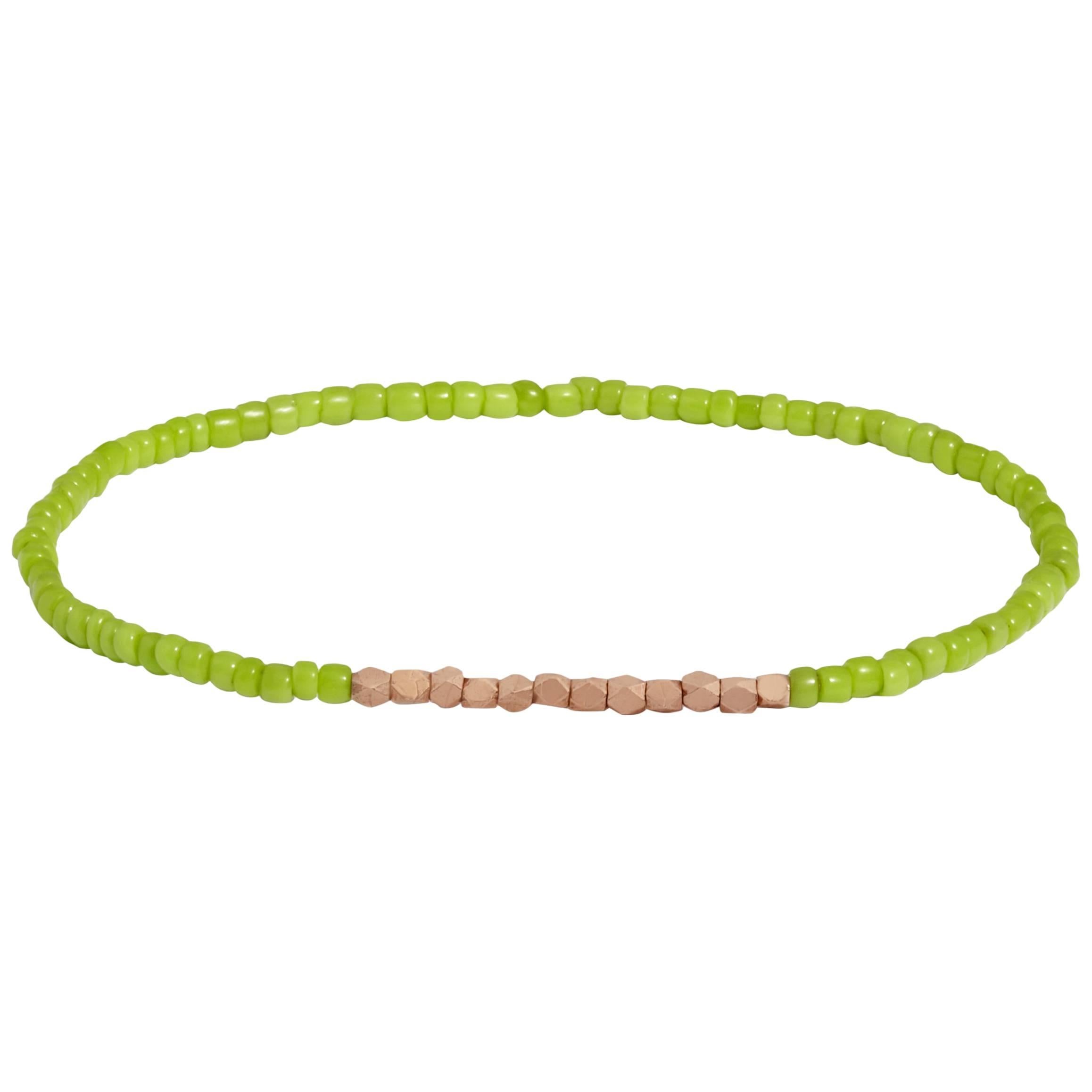 Vintage Lime Green Beaded Bracelet with Rose Gold by Allison Bryan For Sale
