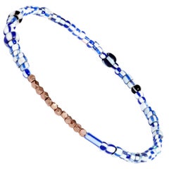 Men's Vintage Blue Mix Beaded Bracelet with Rose Gold by Allison Bryan