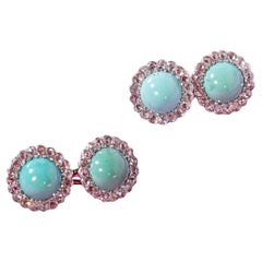 Turquoise Diamond Gold Cufflinks, End of 19th Century