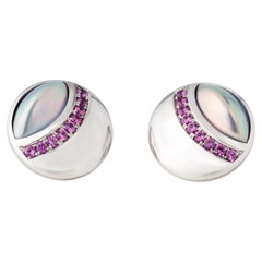 Mabé Pearl Pink Sapphire White Gold Earrings