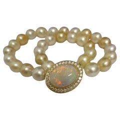 Raro 13 quilates Opal Diamonds ca. 1,5 quilates South Sea Harlekin Pearl Collier