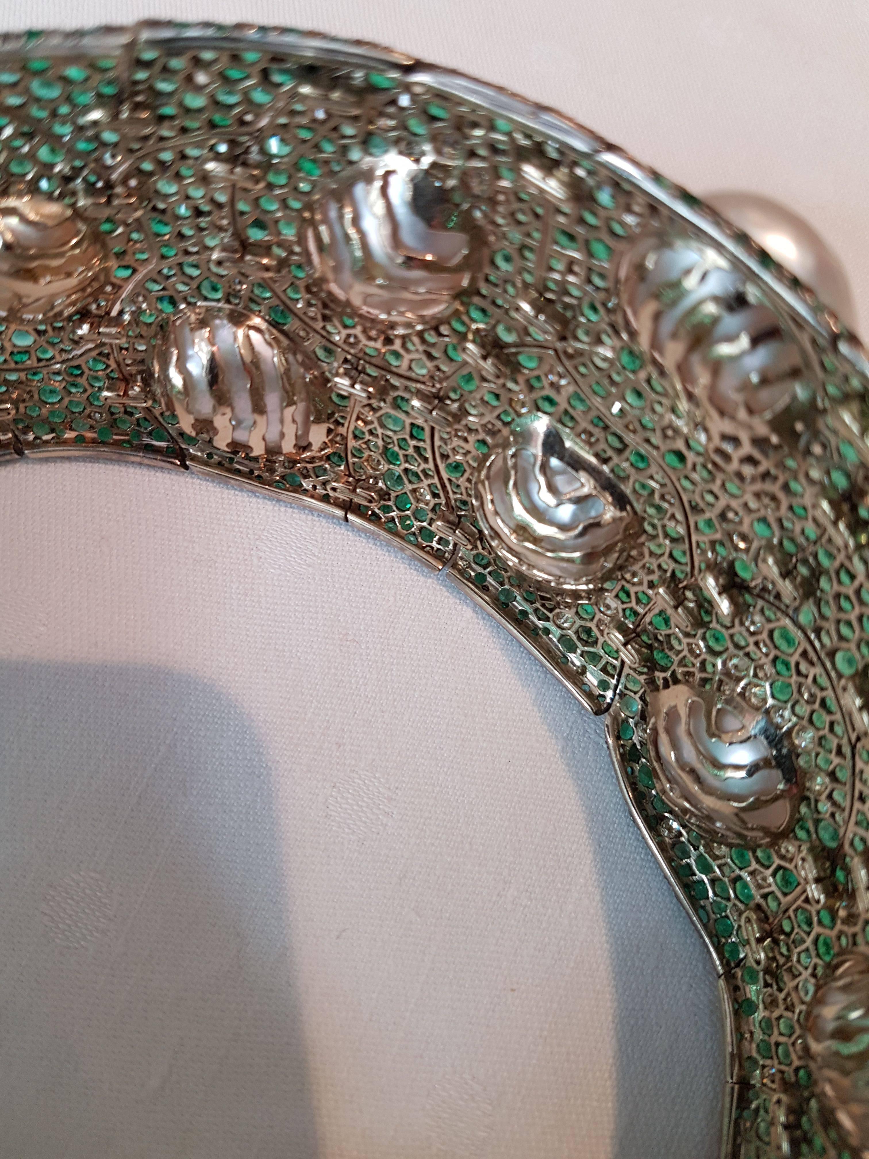 Contemporary Caroline Herrera for Mikimoto Emerald Diamond Pearl Necklace 