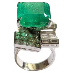 Ca. 12 Karat Natürlicher Kolumbianischer Smaragd  Diamant Weißgold Ring