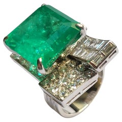Ca. 12 Carat Natural Columbian Emerald  Diamond White Gold Ring