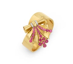 Trabert & Hoeffer Mauboussin Bangle With Detachable Brooches Ruby Diamond Gold