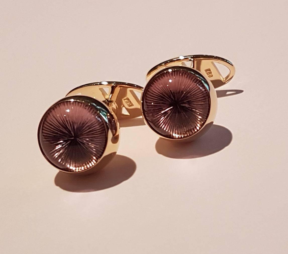 Cufflinks, 18 carats red gold, amethyst cabochon with 