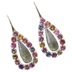 Boucles d'oreilles en or avec Prasiolite et saphir naturel non traité de Wagner Preziosen