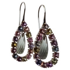 Prasiolite and Natural Untreated Sapphire Gold Earrings by Wagner Preziosen