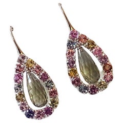 Boucles d'oreilles en or avec Prasiolite et saphir naturel non traité de Wagner Preziosen